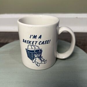 “I’m a Basket Case!” White Mug with Blue Print